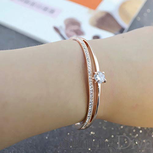 Shining Diva Fashion Stylish 18k Rose Gold Plated Crystal Bangle Bracelet for Women-(9814b) - Image 3