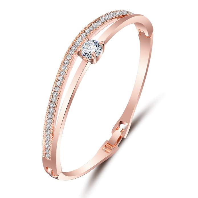 Shining Diva Fashion Stylish 18k Rose Gold Plated Crystal Bangle Bracelet for Women-(9814b)