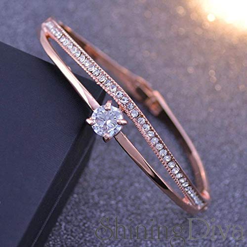 Shining Diva Fashion Stylish 18k Rose Gold Plated Crystal Bangle Bracelet for Women-(9814b) - Image 2
