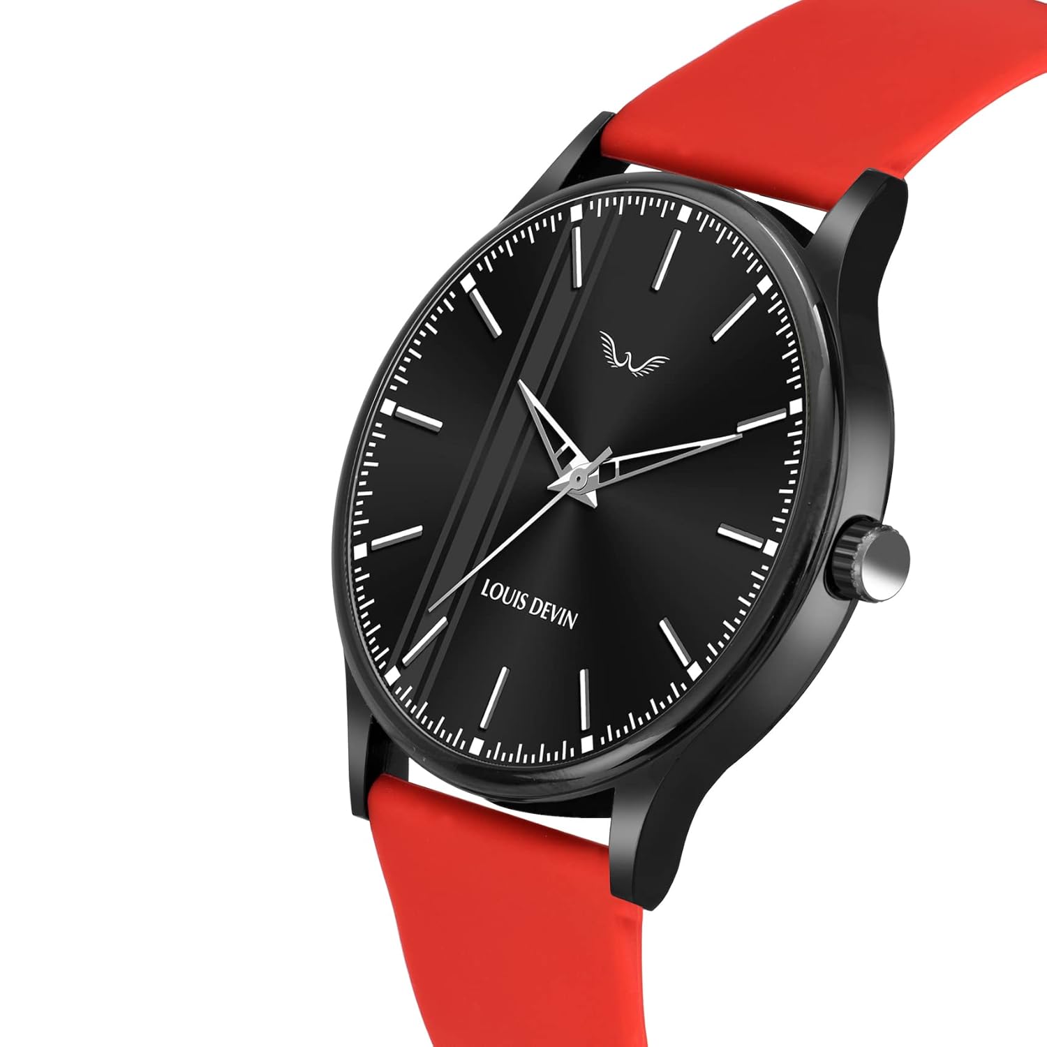 LOUIS DEVIN Silicone Strap Analog Wrist Watch for Men (Black/Blue/Red) | LD-BK054 - Image 6