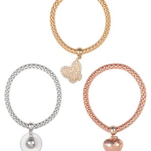 Zoki Women Charm Bracelet Set – 3 Pcs Gold, Silver & Rose Gold Tone Bracelets with Butterfly, Heart & Round Pendants – Stylish Fashion Jewelry Gift