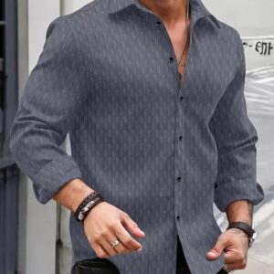 DEELMO Men's Regular Fit Button Down Dress Shirts Textured Long Sleeve Casual Hawaiian Shirt